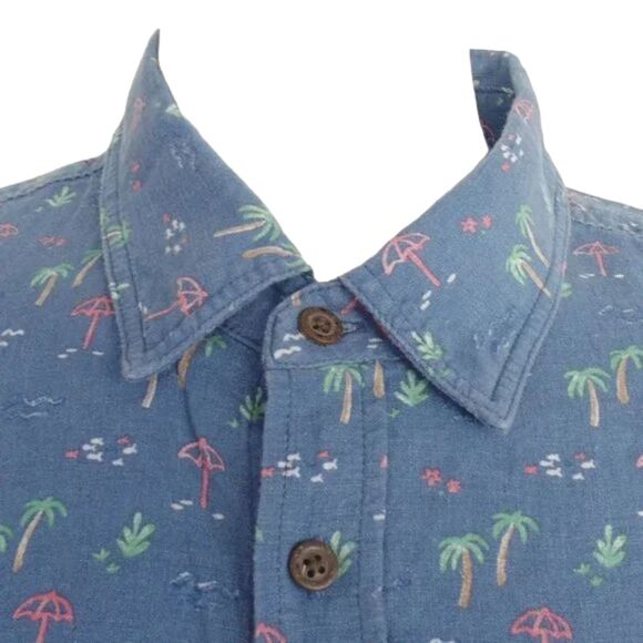 RAILS Shirt, M, Carson, Blue,  Palm Trees/Umbrellas, Buttons, Pocket - Picture 4 of 16